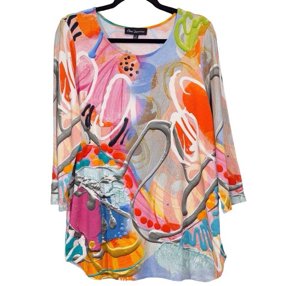 Claire Desjardins Happy Days Abstract Top Women's Large Funky Loud 3/4 Sleeves - Picture 1 of 9